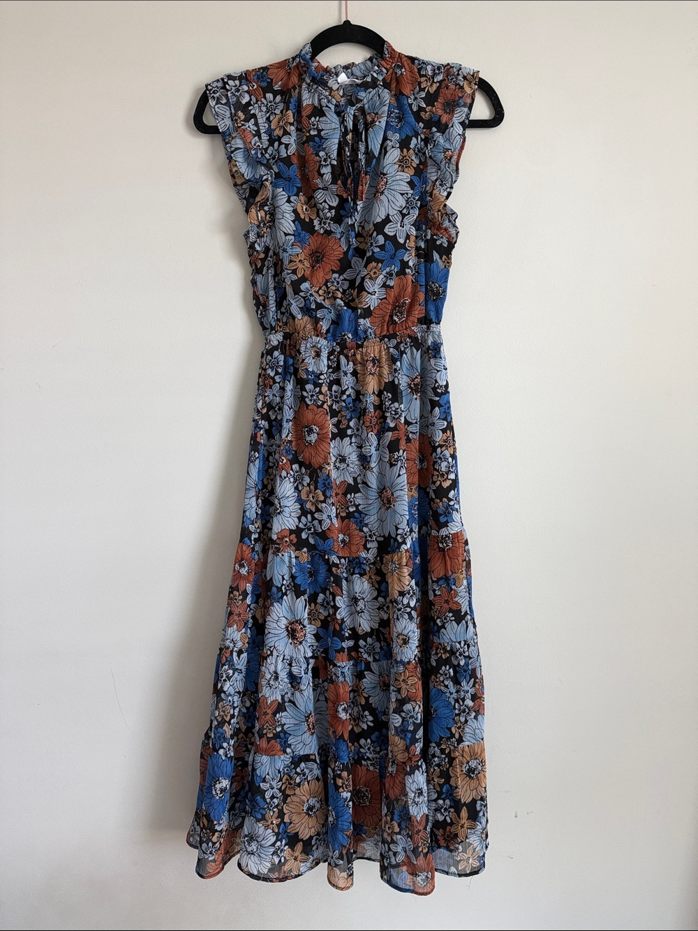 Steve Madden Blue Floral Bohemian Cottagecore Ruffle Maxi Dress Women's XS